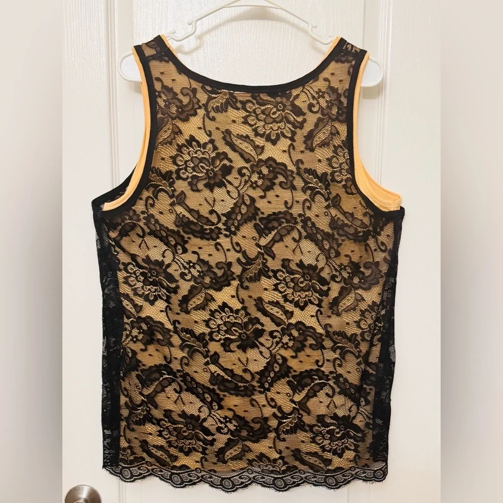 MICHAEL KORS XL BLACK LACE OVERLAY SLEEVELESS VEST TANK T-SHIRT TOP - EUC